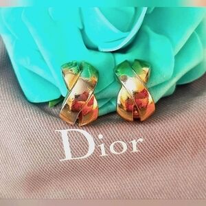✨️Christian Dior Vintage Gold Clip On Ribbon Style X Earrings 🌟